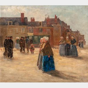 Johan Antoinie de Jonge (Dutch, 1864-1927) The Two Sisters/A Bustling Village View