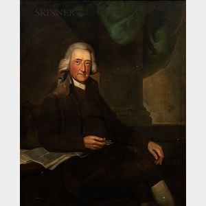 Anglo/American School, 18th Century Portrait of a Venerable Wigged Gentleman Holding Spectacles