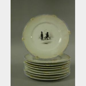 Set of Nine Silhouette Children at Play Decorated Ceramic Plates.