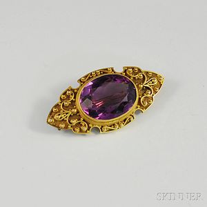 Antique 14kt Gold and Amethyst Brooch