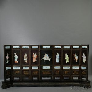 Nine-panel Porcelain Inlaid Lacquered Wood Screen