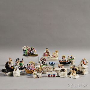 Twenty-four Staffordshire Ceramic Figures and Figural Boxes. 