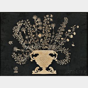 Early Cutwork Picture of an Urn of Flowers