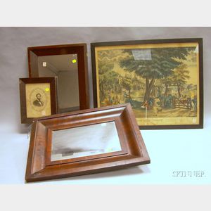 Framed Lithograph Home in the Country , Two Ogee Mirrors
