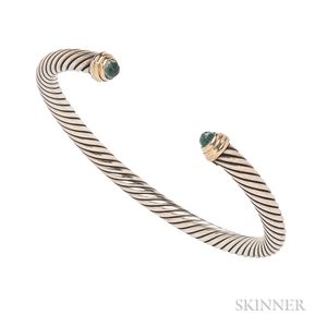 Sterling Silver, 14kt Gold, and Blue Topaz "Cable Classics" Bangle, David Yurman