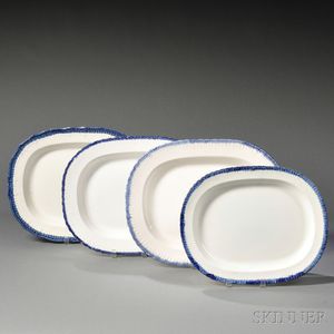 Four Oblong Cobalt Blue-edged Pearlware Platters