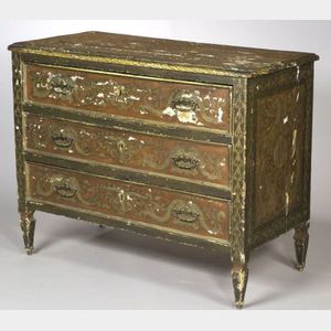 Italian Painted and Parcel-gilt Gessoed Three-Drawer Chest
