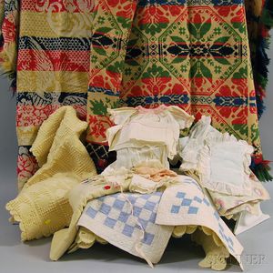 Assorted Group of Doll Bedding, Blankets and Two Coverlets