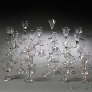 Twenty-nine Assorted Freeblown Colorless Wineglasses