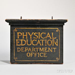 Black-painted and Gilt Double-sided "PHYSICAL EDUCATION DEPARTMENT OFFICE" Sign
