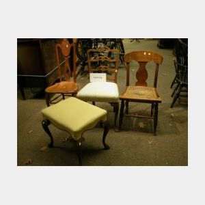 Three Assorted Chairs, an Upholstered Carved Walnut Ottoman, and a Victorian Ash Commode.