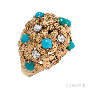 18kt Gold, Turquoise, and Diamond Ring, Mauboussin