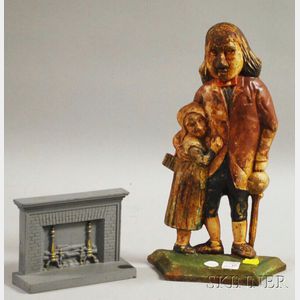 Painted Cast Iron Mr. Peggotty and Little Agnes Doorstop and a Fireplace Doorstop