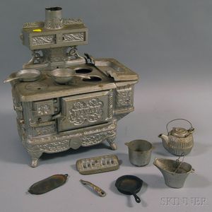 Cast Iron Doll's Rival Stove and Cookware