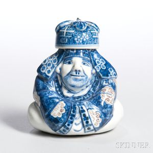Blue and White Figural Bottle and Cover