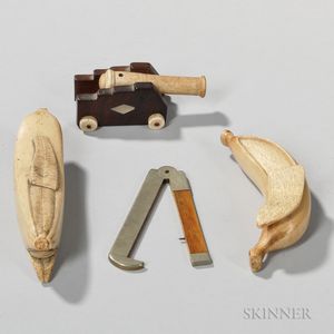 Four Small Carved Bone/Whale Ivory Items