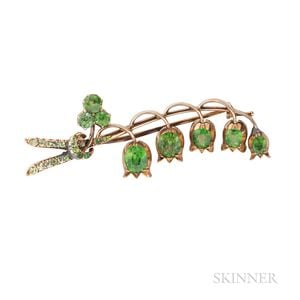 Antique 14kt Gold and Demantoid Garnet Lily-of-the-valley Brooch