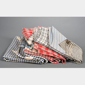 Twelve Red, White, and Blue Cotton and Homespun Linen Articles