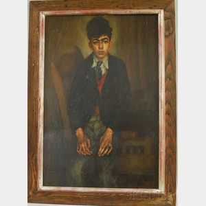 American School, 20th Century Portrait of a Boy Seated on the Arm of a Chair.