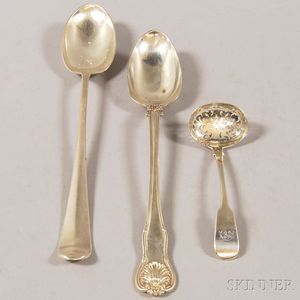 Two Georgian Silver Spoons and a Silver-plated Stuffing Spoon
