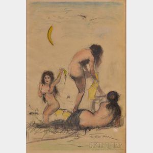 Pal Fried (Hungarian/American, 1893-1976) Three Bathers Under a Crescent Moon
