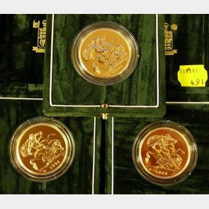 1995, 1998 and 2000 United Kingdom Brilliant Uncirculated £ 5 Gold Coins
