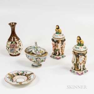 Four Pieces of Capodimonte Pottery and an English Pottery Vase