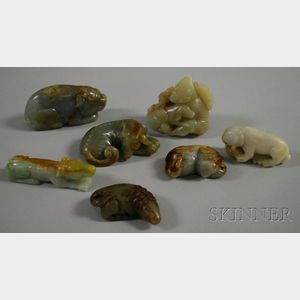Seven Chinese Jade Carved Pendants and Figures