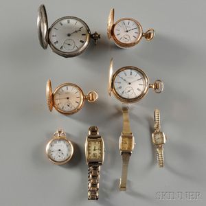 Two 14kt Gold Pocket Watches and Six Other Watches
