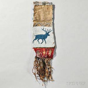 Lakota Beaded and Quilled Pictorial Hide Pipe Bag
