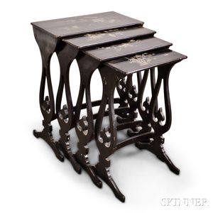 Set of Four Asian Lacquered Nesting Tables