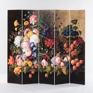 Eliott Engel Six-panel Screen after Severin Roesen's "Still Life: Flowers and Fruit"