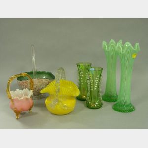 Seven Victorian Art Glass Table Items.