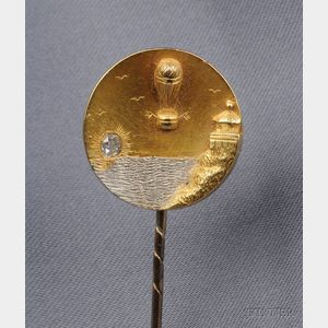 Antique 18kt Gold and Diamond Hot Air Balloon Stickpin