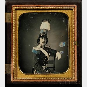 Sixth Plate Daguerreotype Portrait of an Officer in Dress Uniform with Plumed Hat