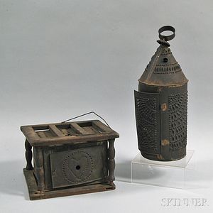 Pierced Tin Lantern and a Footwarmer