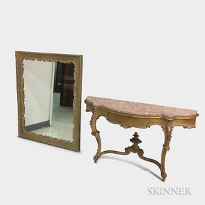 Rococo-style Carved and Gilt Marble-top Console and Mirror