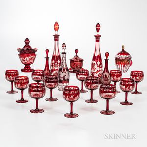 Group of Red-to-clear Bohemian Glass