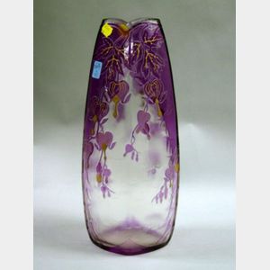 Strehblow Gilt Amethyst Cameo Glass Vase.