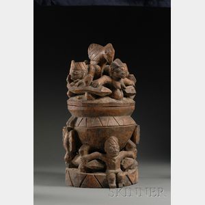 African Carved Wood Divination Bowl