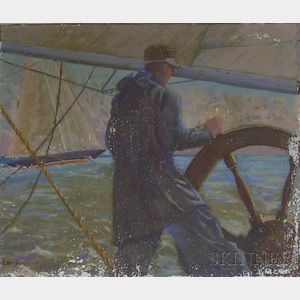 Unframed Oil on Canvas Sailing Image by Langdon Gillet (American, 20th Century)