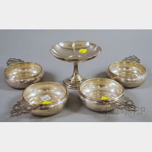 Four Richard Dimes Sterling Porringers and a Footed Randahl Compote