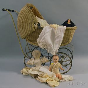 White-painted Wicker Doll's Carriage