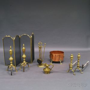Group of Mostly Brass Fireplace Accoutrements