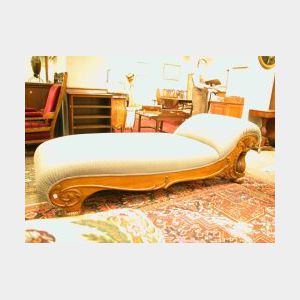 Late Victorian Upholstered Quarter-sawn Oak Chaise.