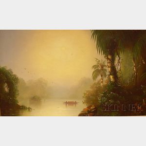Framed Oil on Canvas View Morning in the Tropics