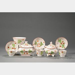 Nine Pearlware Pottery "Strawberry" Pattern Table Items