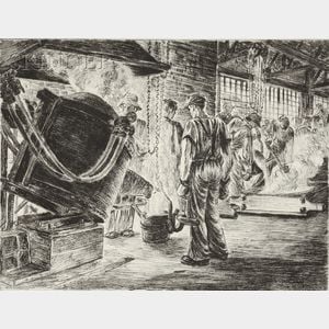 Niels Yde Andersen (Danish/American, 1888-1952) Lot of Four Images of Factory Workers: Smelting