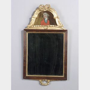 Neoclassical-style Giltwood and Walnut Veneered Verre Eglomise Mirror