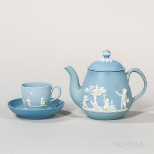 Two Wedgwood Solid Blue Jasper Tea Wares